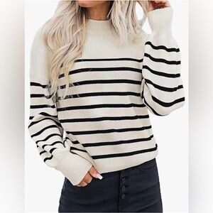 Daisys Boutique Black and Cream Striped Turtleneck Sweater
